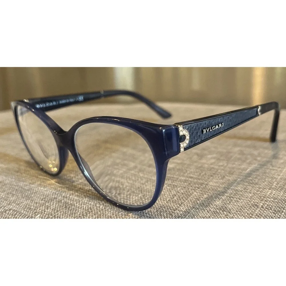 Bvlgari‎ Eyeglasses 4106-B-Q 5145 Blue Opal Rhinestones Cat Eye Italy 54[]17 140